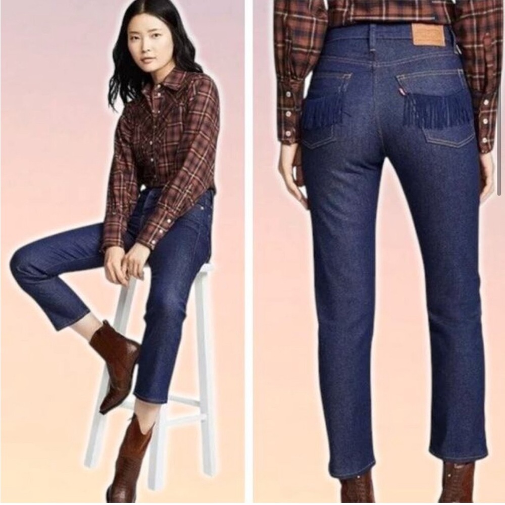 LEVI'S Premium Wedgie Straight Jean Sz 24 Western Fringe Pocket